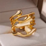 Stainless Steel Zircon Geometric Rings For Women Luxury Evil Eye Gold Color Adjustable Trendy Wedding Aesthetic Jewerly Gift - Image 3