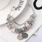 Silver Plated Charm Bracelet & Bangle With Key Lock Crystal Pendant Ball Bracelet For Women Wedding Valentine's Day Jewelry Gift - Image 2