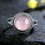 Vintage S925 Sterling Silver Ring Oval Round Natural Rose Quartz Ring Pink Stone Sun Shaped Retro Silver Fine Jewelry For Women - Image 5