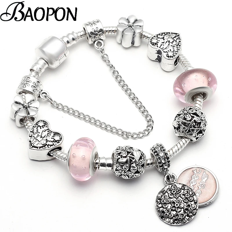 kf-S45993c2aacc4430abc1d441f372219b6b Silver Plated Charm Bracelet & Bangle With Key Lock Crystal Pendant Ball Bracelet For Women Wedding Valentine's Day Jewelry Gift - Image 1