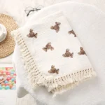 Cute Bear Muslin Squares Cotton Baby Blanket for Newborn Plaid Infant Swaddle Blanket Babies Accessories Bed Summer Comforter - Image 2