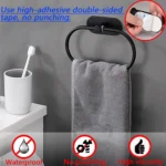 Stainless Steel Towel Holder Self-adhesive Bathroom Towels Rack Black Washhand Hanger Ring Rail Bar Kitchen Storage Accessories - Image 3