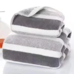 Optimized Title: Thickened Coral Fleece Bath Towel - Soft Absorbent Wide Stripe, 3 Colors Unisex Home Use - Image 3