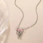 Sweet Pink Bow Necklace Ladies Fashion Sparkling Rhinestone Star Shape Pendant Clavicle Chain Delicate Wedding Accesories - Image 5
