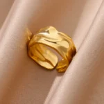 Irregular Geometric Chunky Opening Rings for Women Stainless Steel Gold Color Ring Aesthetic Wedding Waterproof Jewelry Gift - Image 4