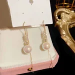 Korean Exquisite Imitation Pearl Tassel Drop Earring For Women Shiny Zircon Flower Leaf Long Ear Line Geometric Earring Jewelry - Image 3