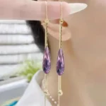 Temperament Green Purple Zircon Earrings Dangle For Women Gold Color Long Tassel Earring Party Wedding Ear Jewelry Girls Gifts - Image 3