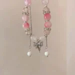 Korean Pink Crystal Flowers Butterfly Pendant Beaded Bracelet For Women Sweet Beaded Chain Bracelet Jewelry Gifts - Image 3