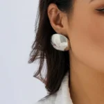 Punk Smooth Large Round Semicircle Exaggerated Metal Stud Earrings for Women Classic Gold Color Geometric Earring Ear Jewelry - Image 3