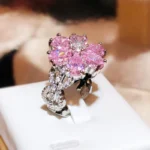 Cute Female Pink Crystal Stone Ring Charm Upscale Thin 925 Sterling Silver Wedding Rings for Women Bride Flower Zircon Jewelry - Image 4