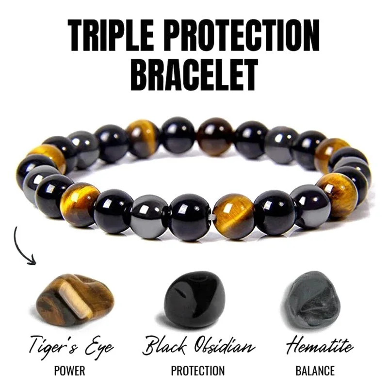kf-S60c375f4fcea4aef93c75a112163613ci Natural Black Obsidian Hematite Tiger Eye Beads Bracelets Men for Magnetic Health Protection Women Soul Jewelry Pulsera Hombre - Image 1