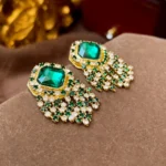 Vintage Geometric Delicate Rhinestone Stud Earrings for Women Emerald Crystal Tassel Earrings Luxury Designer Wedding Jewelry N1 - Image 3