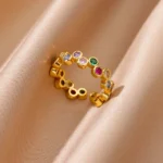 Zircon Geometric Heart Rings For Women Stainless Steel Gold Color Wedding Ring Luxury Aesthetic Jewlery Couple Gift - Image 3