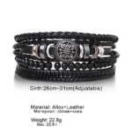 4Pcs/ Set Braided Wrap Leather Bracelets for Men Vintage Life Tree Rudder Charm Wood Beads Ethnic Tribal Wristband Rope Bracelet - Image 6