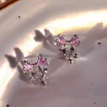 New Y2K Bowknot Zircon Stud Earrings for Women Fashion Korean Silver Color Pink Crystal Personality Earring Party Jewelry Gifts - Image 4