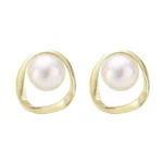 Imitation Pearl Earring for Women Gold Color Round Stud Earrings Korean Delicate Irregular Design Unusual Fashion Jewelry - Image 5