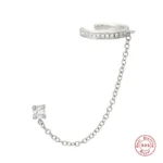 Aide 1pc 925 Sterling Silver Shimmering Clear CZ Zircon Ear Cuff With Chain Tassel Stud For Women Gift Cartilage Clip Earrings - Image 2