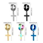 1Pair Punk Stainless Steel Cross Pendant Hoop Earrings For Men Women Not Fade Ear Rings Hip Hop Male Jewelry - Image 5