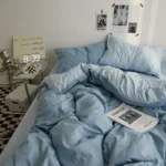 High Quality Solid Color Double Washed Cotton Bedding 4 Pieces Set Student Dormitory Bed Linen Duvet Set Bed Suit - Image 3