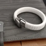 Fashion Simple White Leather Braid Bracelet Stainless Steel Buckle Clasps for Men Handmade Bangle Wholesale Charm Jewelry Gift - Image 3