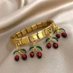 New Stainless Steel Strawberry Pepper Cherry Pendant Elastic Bangles Bracelets Fashion Women's Adjustable Waterproof Jewelry - Image 4