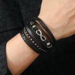 4Pcs/ Set Braided Wrap Leather Bracelets for Men Vintage Life Tree Rudder Charm Wood Beads Ethnic Tribal Wristband Rope Bracelet - Image 3