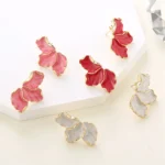 Fashion Irregular Post Earrings Metal Flower Cream Epoxy Studs Gold Color Plating Heavy Statement Jewelry for Women - Image 3