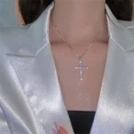 Elegant Crystal Cross Pendant Necklace Silver Color Star Ladies Necklace Fashion Party Jewelry Women Gift Wholesale - Image 4
