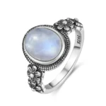 Vintage 925 Silver Ring Natural Moonstone Flower Ring 925 Hollow Eye Shape Round Sun And Moon Ring Fine Jewelry for Women Men - Image 4