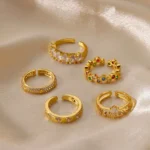Zircon Geometric Heart Rings For Women Stainless Steel Gold Color Wedding Ring Luxury Aesthetic Jewlery Couple Gift - Image 2
