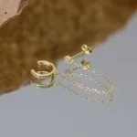 Aide 1pc 925 Sterling Silver Shimmering Clear CZ Zircon Ear Cuff With Chain Tassel Stud For Women Gift Cartilage Clip Earrings - Image 5