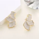 Fashion Irregular Post Earrings Metal Flower Cream Epoxy Studs Gold Color Plating Heavy Statement Jewelry for Women - Image 2