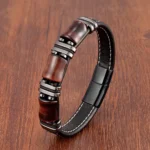 Natural Stone,Tiger Eye Bracelet,Black Leather Rope Chain,Men Bracelet,Stainless Steel Bracelet,Women Fashion Jewelry,Wholesale - Image 2