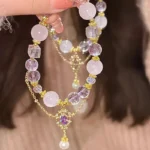 Light Luxury Purple Glass Crystal Beaded Bracelets for Women Chic Butterfly Tassel Pendant Bracelets Sweet Girl Wrist Jewelry - Image 3