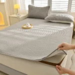 1pc Striped Waterproof Mattress Protector, Comfortable Mattress Cover, Soft and Breathable for Single/Double Beds - Image 4