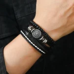 4Pcs/ Set Braided Wrap Leather Bracelets for Men Vintage Life Tree Rudder Charm Wood Beads Ethnic Tribal Wristband Rope Bracelet - Image 2