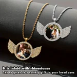 Custom Angel Wing Round Photo Necklace, Personalized Picture Pendant with Tennis Chain, Unisex Memory Jewelry for Men & Women - Image 5