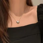 Simple Trendy Silver Color Love Heart Pendant Necklace for Women Korean Fashion Snake Bone Chain Clavicle Chokers Party Jewelry - Image 4