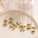 Golden Color Stainless Steel Initial Necklace for Women Girls Chunky Bubble Letter Pendant Necklaces Trendy Collar Jewelry Gift - Image 3