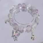 Korean Pink Crystal Flowers Butterfly Pendant Beaded Bracelet For Women Sweet Beaded Chain Bracelet Jewelry Gifts - Image 5