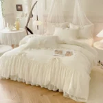 3pcs White Bedding set ruffles Duvet Cover Set (1*Duvet Cover + 2*Pillowcase, Without Core)for bedroom guest room - Image 4