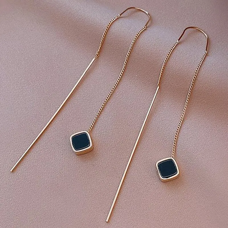 kf-Sa29fdabfbf244b9da3cc83d2fe4e5b18R Simple Geometric Square Drop Earring For Women Korean Fashion Gold-color Line Long Tassel Dangle Earrings Party Jewelry Gift - Image 1