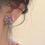 New Y2K Bowknot Zircon Stud Earrings for Women Fashion Korean Silver Color Pink Crystal Personality Earring Party Jewelry Gifts - Image 3