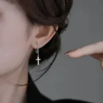 2 Pcs Punk Silver Color Cross Drop Earrings for Women Men Gothic Hip Hop Long Tassel Hanging Earring Jewelry Gift Bijoux - Image 4