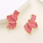 Fashion Irregular Post Earrings Metal Flower Cream Epoxy Studs Gold Color Plating Heavy Statement Jewelry for Women - Image 5