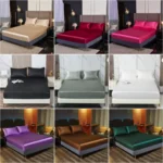 3pcs Fashionable Satin Elastic Fitted Sheet Elastic Bands For Mattress CoverSize Bed Cover Bedding (1 fitted sheet+2 Pillowcase)