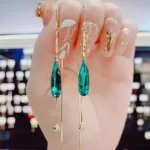 Temperament Green Purple Zircon Earrings Dangle For Women Gold Color Long Tassel Earring Party Wedding Ear Jewelry Girls Gifts