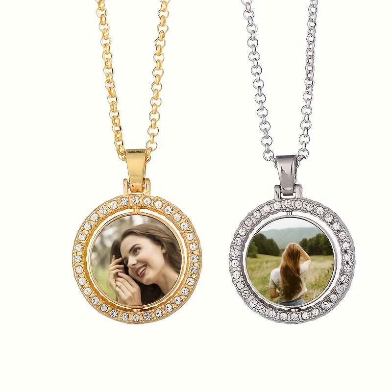 kf-Sb024ebbfb8ee487ebbf854ea2f98f658N Stylish Personalized Picture Rotatable Round Pendant Necklace Double-Sided DIY Chain Necklace for Custom Unisex Jewelry Gifts - Image 1