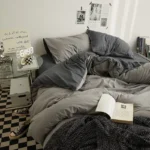 High Quality Solid Color Double Washed Cotton Bedding 4 Pieces Set Student Dormitory Bed Linen Duvet Set Bed Suit - Image 6