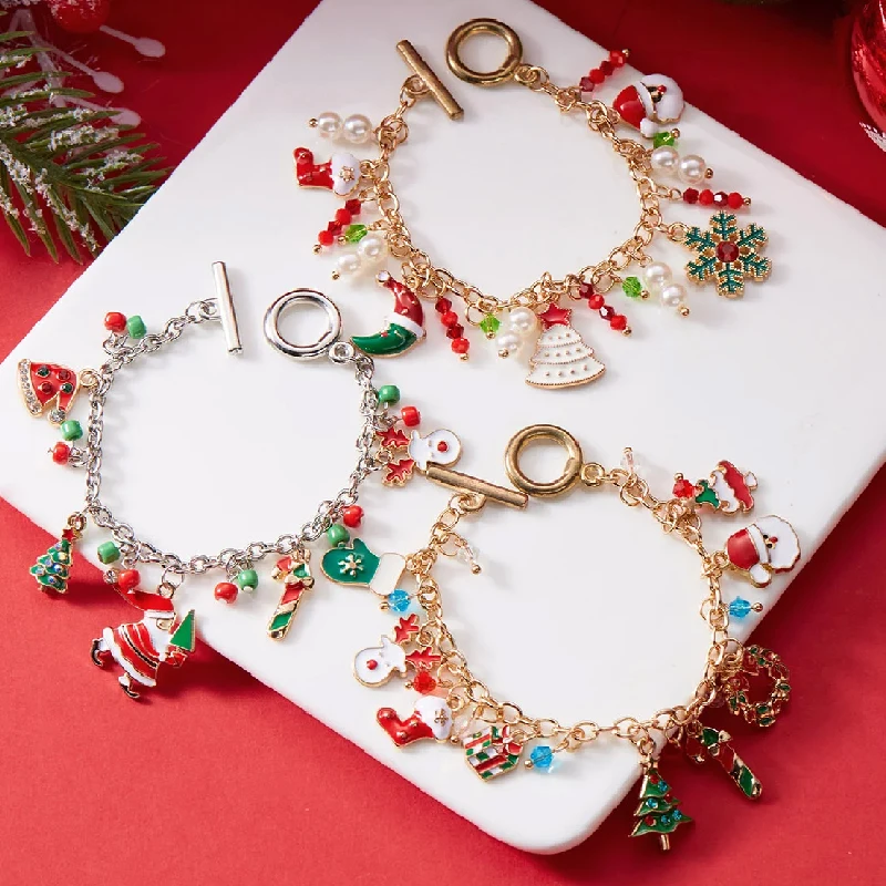kf-Sb3e63b6e0eb846f7a357405b2ff370b2J Fashion Santa Claus Snowman Star Christmas Tree Pendant Bracelet For Women Adjustable Christmas Bracelet Charm Party Jewelry - Image 1